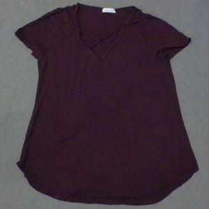 Purple Casual Short Sleeve V-Neck